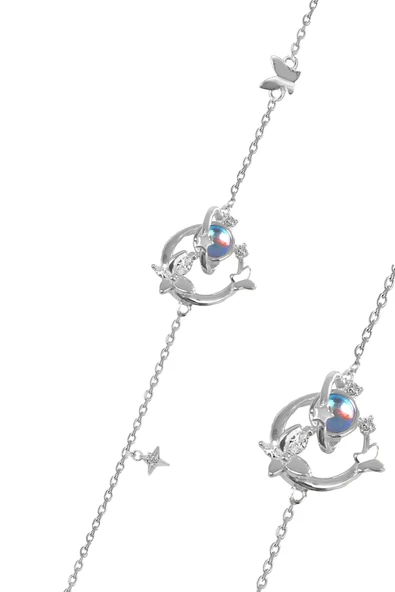 Gümüş rodyumlu ay taşı ve zirkon taşlı gökyüzünün cazibesi mavi gezegen bileklik SGTL12638RODAJ ürün görseli