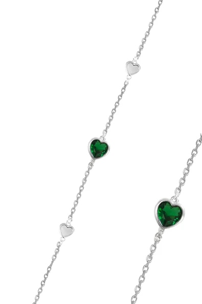 Gümüş kök zümrüt, sedef ve zirkon taşlı kalp tutkusu kadın bileklik SGTL12653YESIL ürün görseli