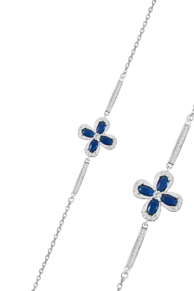 Gümüş rodyumlu safir ve zirkon taşlı şansın gücü yonca bileklik SGTL12642LACIVERT ürün görseli