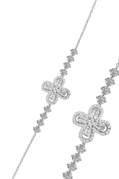 Gümüş rodyumlu baget taşlı şans parıltısı yonca bileklik SGTL12633RODAJ ürün görseli