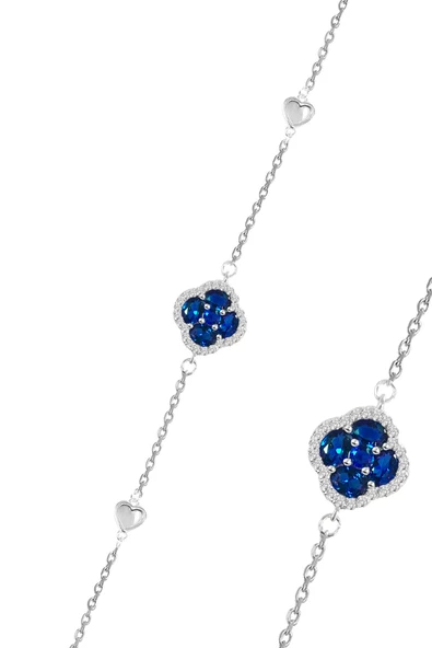 Gümüş rodyumlu sedef,safir ve zirkon taşlı şanslı kalpler yonca bileklik SGTL12643LACIVERT - Resim 2