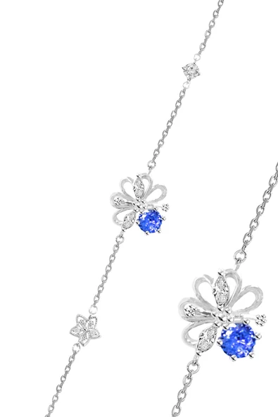 Gümüş rodyumlu mavi zirkon taşlı büyülü çiçekler kadın bileklik SGTL12648MAVI ürün görseli