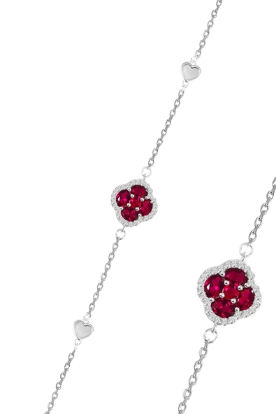 Gümüş rodyumlu kök yakut,sedef ve zirkon taşlı şanslı kalpler yonca bileklik SGTL12643FUSYA