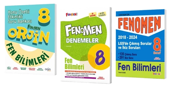 FENOMEN YAYINLARI 8. SINIF ORJİN Fen Bilimleri Konu Özetli Etkinlikli Soru Bankası + Deneme + 2018-2024 Çıkmış İkiz Soru