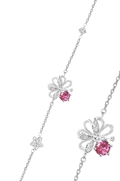Gümüş rodyumlu pembe zirkon taşlı büyülü çiçekler kadın bileklik SGTL12648PEMBE ürün görseli