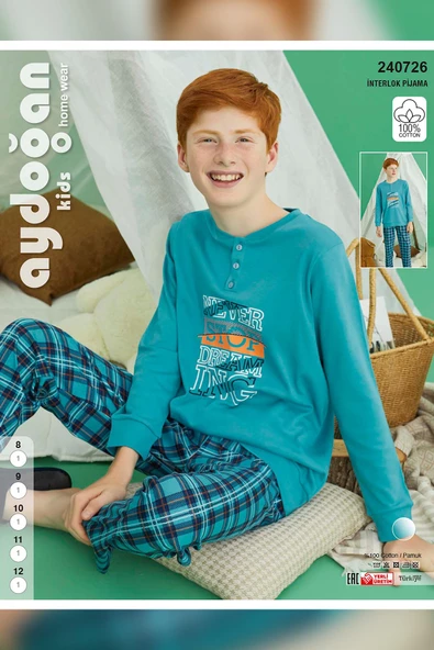 Aydoğan Erkek Garson Bora interlok Turkuaz Pijama Takım 0726 - 3