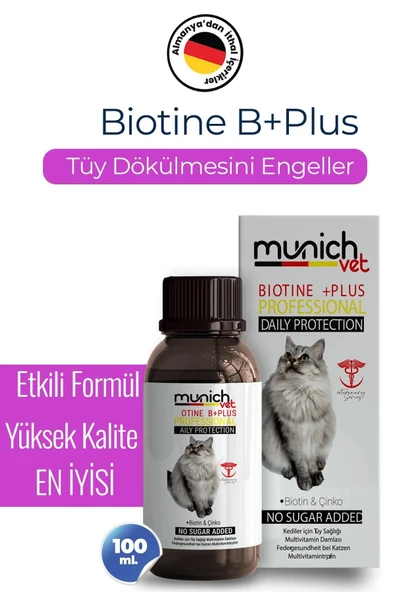 Munich Vet Biotine Plus Kedi Tüy Damlası 100ml (KEDİLERİN TÜY DÖKÜLMESİNİ ENGELLER)