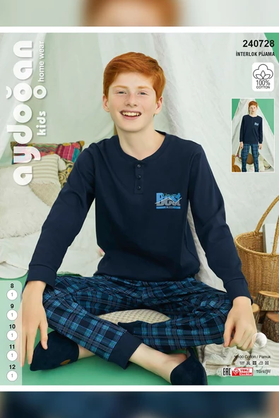 Aydoğan Erkek Garson Bora interlok Lacivert Pijama Takım 0728 - 3