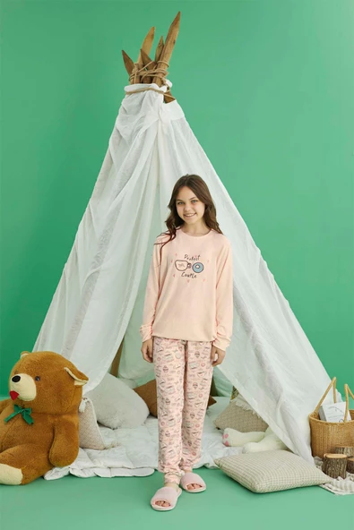 Aydoğan Kız Garson Belur Termal Şeftali Rengi Pijama Takım 0889 - 2