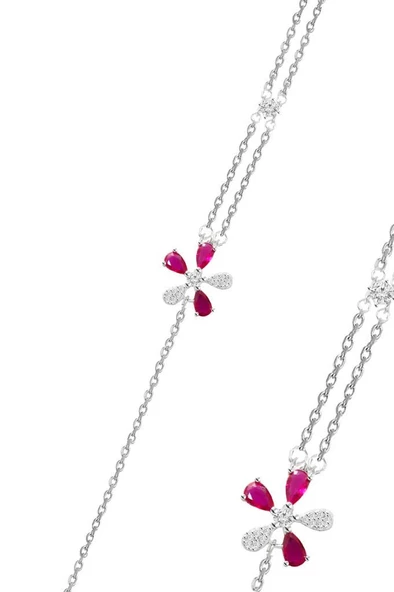 Gümüş rodyumlu kök yakut ve zirkon taşlı parıltılı çiçek bileklik SGTL12641FUSYA