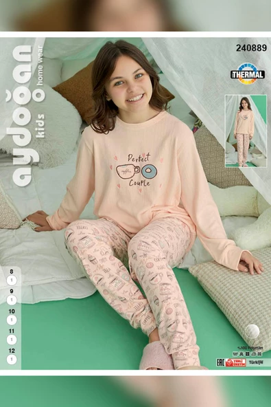 Aydoğan Kız Garson Belur Termal Şeftali Rengi Pijama Takım 0889 - 3