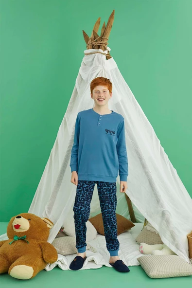 Aydoğan Erkek Garson Bora interlok Elektrik Mavi Pijama Takım 0727 - 2