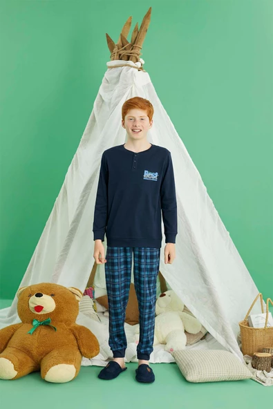 Aydoğan Erkek Garson Bora interlok Lacivert Pijama Takım 0728 - 2