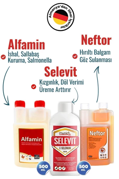 Munich Vet 3lü Süper Set Selevit Üreme-Neftor Hırıltı-Alfamin 500ml