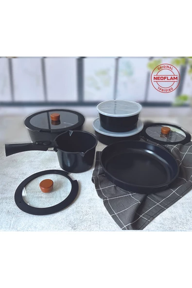 Neoflam Midas Siyah Ayrılabilen Saplı İç İçe Geçebilen 11 Parça Tencere Seti - 7