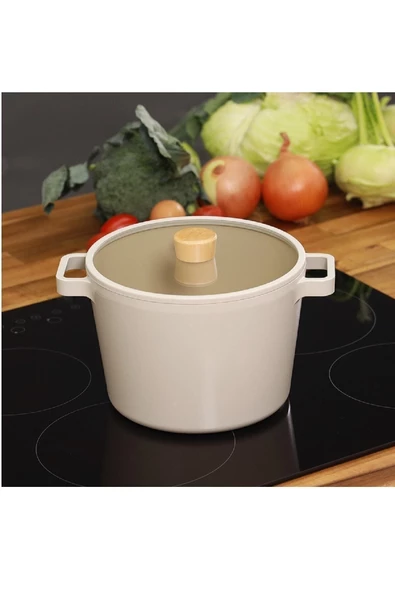 Neoflam Fika Cam Kapaklı Bej 22x15 cm Derin Alüminyum Döküm Tencere - 3
