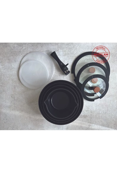 Neoflam Midas Siyah Ayrılabilen Saplı İç İçe Geçebilen 11 Parça Tencere Seti - 8