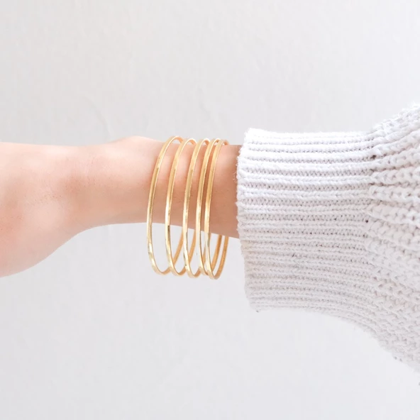 22 Ayar Altın Kaplama Çelik Kadın Ajda Bilezik - 5 adet BSET-118 - 2