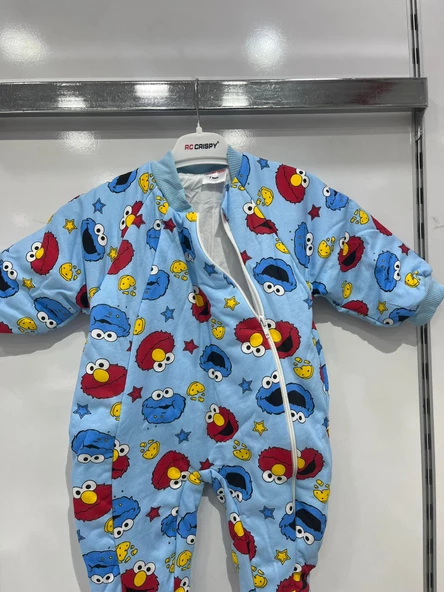 uğurböceğiçocuk Elyaflı Ve Fermuarlı Bisküvi Desenli Kışlık Çocuk Uyku Tulumu Unisex - 12