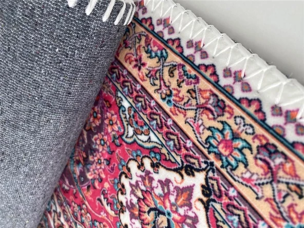 Bambu Halı Salon Halısı Post Pelüş Halı Klasik desenli Pembe Halı - 3