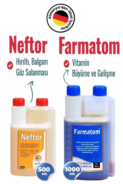 Munich Vet 2li Set Kuşlar Için Farmatom Vitamin 1 Lt Neftor Hırıltı Seti 500 ml