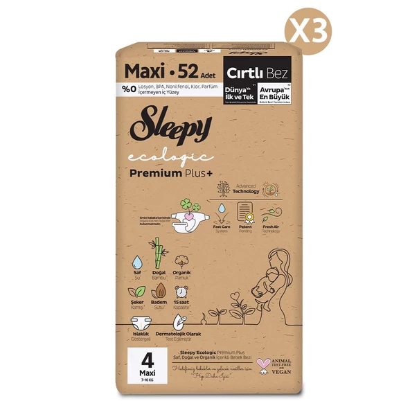 Sleepy Ecologic Premium Plus Avantajlı Paket Bebek Bezi 4 Numara Maxi 156 Adet    - Resim 2
