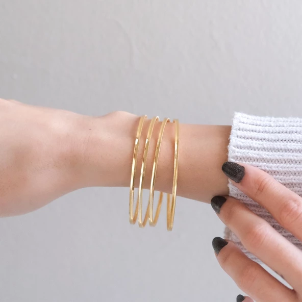 4 Adet 22 Ayar Altın Kaplama Çelik Kadın Ajda Bilezik - BSET-117 - 3