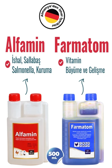 Munich Vet 2li Set Kuşlar Için Farmatom Vitamin 1lt Alfamin Ishal Seti 500ml