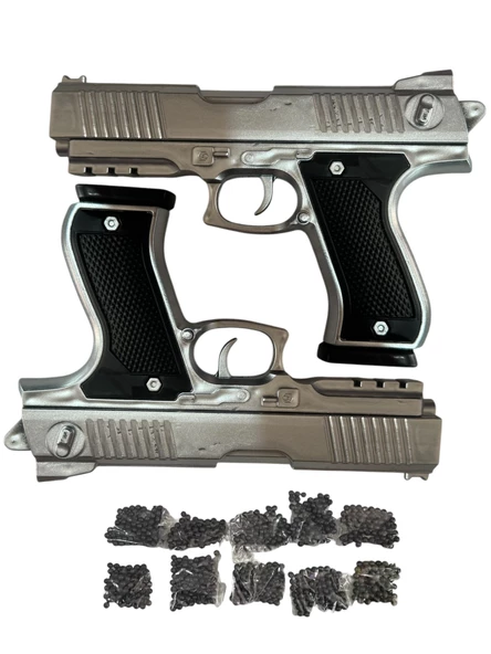 Boncuk Atan Tabanca 2 Adet GRİ + 10 PAKET BONCUK - 2