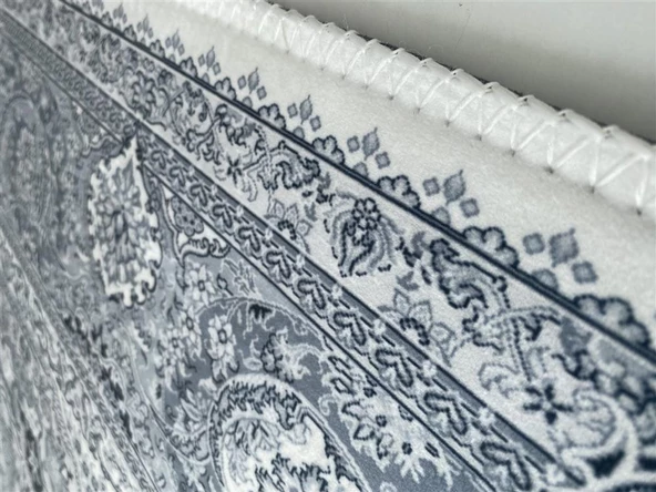 Bambu Halı Salon Halısı Post Pelüş Halı Klasik desenli Gri Halı - 4