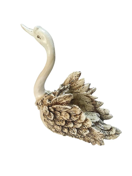 Elişi Kuğu Biblo Heykel Hediyelik Dekoratif Ürün Vitrin Masa Süsü Ev Hediyesi Krem - 3