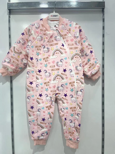 uğurböceğiçocuk Elyaflı Ve Fermuarlı Unicorn Desenli Kışlık Çocuk Uyku Tulumu Unisex
