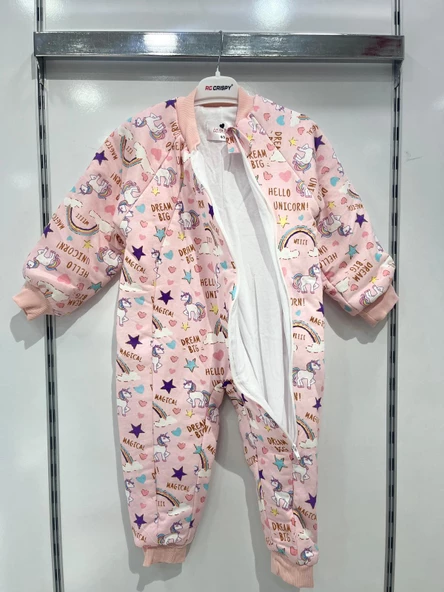 uğurböceğiçocuk Elyaflı Ve Fermuarlı Unicorn Desenli Kışlık Çocuk Uyku Tulumu Unisex - 11