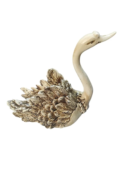 Elişi Kuğu Biblo Heykel Hediyelik Dekoratif Ürün Vitrin Masa Süsü Ev Hediyesi Krem - 2