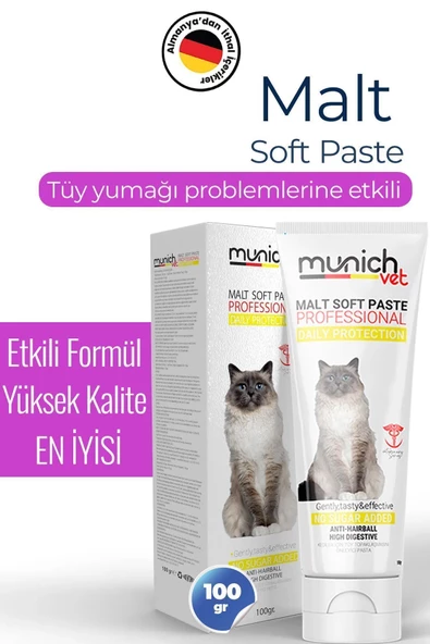 Munich Vet Malt Pasta 100 Gr. - Kediler Için Tüy Yumağını Önleyici Macun - Memnuniyet Garantili