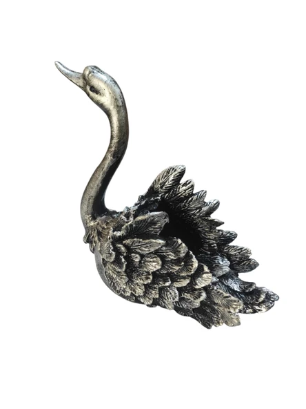 Elişi Kuğu Biblo Heykel Hediyelik Dekoratif Ürün Vitrin Masa Süsü Ev Hediyesi Gümüş - 2