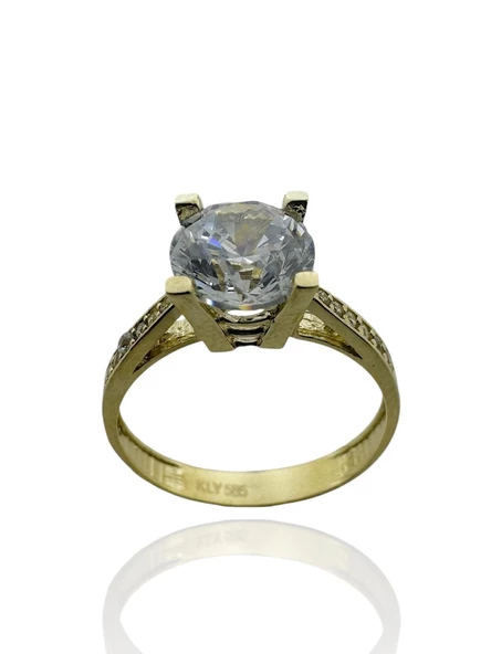 1.50 Carat Zirkon Tektaş 14 Ayar Altın Yüzük - Resim 2