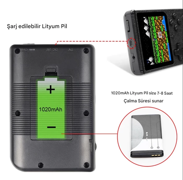 QASUL Büyük Ekran Sup Retro 400 Oyunlu Joystickli Oyun Konsolu Joystick+Tv Bağlantı Kablosu - 5