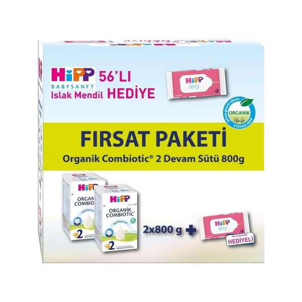 2 Organik Bebek Sütü Combiotic 800 gr x 2 Adet Avantaj Paketi (Islak Mendil Hediyeli)