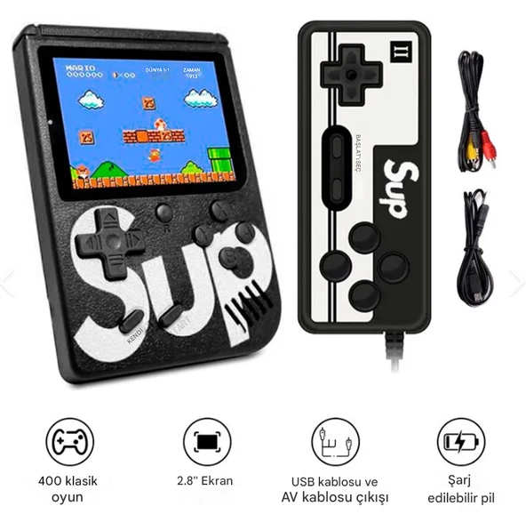 QASUL Büyük Ekran Sup Retro 400 Oyunlu Joystickli Oyun Konsolu Joystick+Tv Bağlantı Kablosu - 2