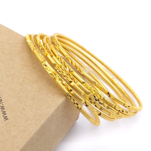 6 Adet 22 Ayar Altın Kaplama Çelik Desenli Ajda Bilezik - BSET-123 - 3