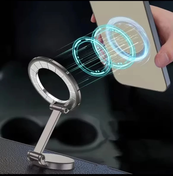 Katlanır Manyetik Araba İçi MagSafe Kompakt Cep Telefonu Tutucu 360 ° Dönebilen - 2