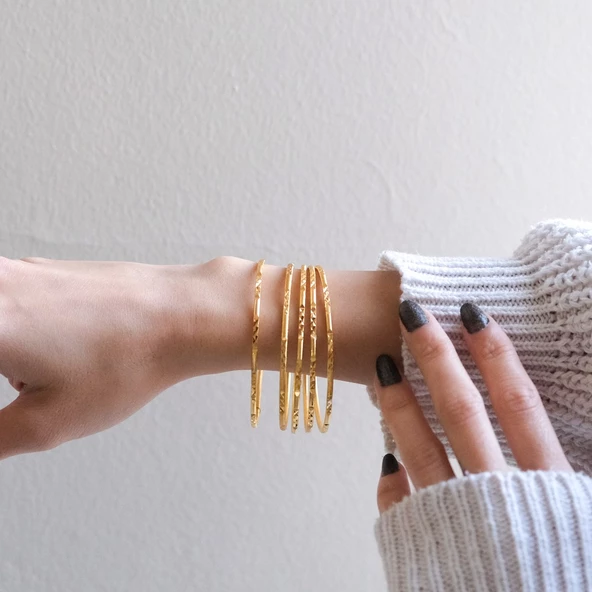 5 Adet 22 Ayar Altın Kaplama Çelik Desenli Ajda Bilezik - BSET-122 - 2