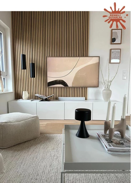 Renkli Duvarlar 50x280cm Kula Kahverengi Akustik Duvar Paneli 3mm Keçe Ve 8mm Mdflam Salon Ofis Duvar Çıtası Lambiri - Resim 3