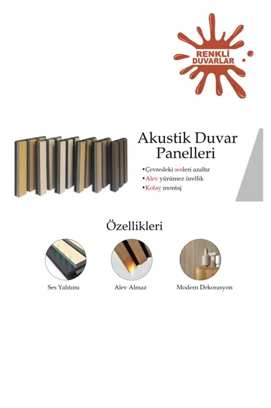 Renkli Duvarlar 50x280cm Kula Kahverengi Akustik Duvar Paneli 3mm Keçe Ve 8mm Mdflam Salon Ofis Duvar Çıtası Lambiri - Resim 5