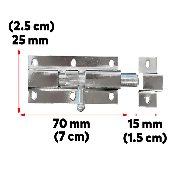 Metal Kapı Sürgüsü Krom Mavzer Sürgü Sürgülü Kilit 25x70 mm Kapı Pencere Emniyet Kilidi - 2