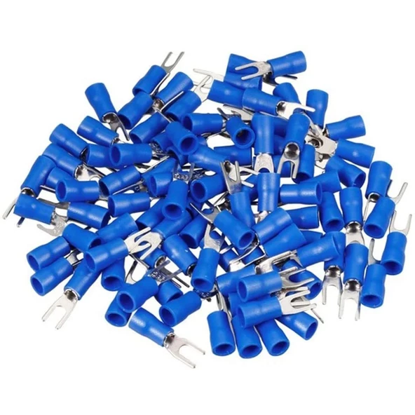 Stronger 100 Adet Çatal 1.5 - 2.5 mm2 M4 Mavi İzoleli Kablo Pabuç - 2