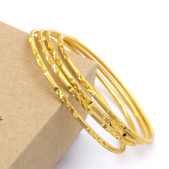 4 Adet 22 Ayar Altın Kaplama Çelik Desenli Ajda Bilezik - BSET-121 - 3