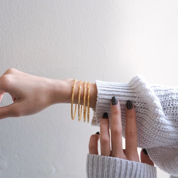 4 Adet 22 Ayar Altın Kaplama Çelik Desenli Ajda Bilezik - BSET-121 - 2