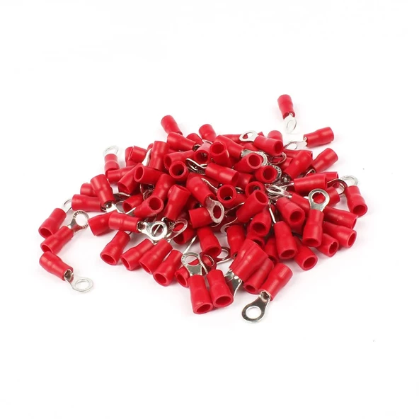 Stronger 100 Adet Yuvarlak 0.5 - 1.5 mm2 M4 Kırmızı İzoleli Kablo Pabuç - 2
